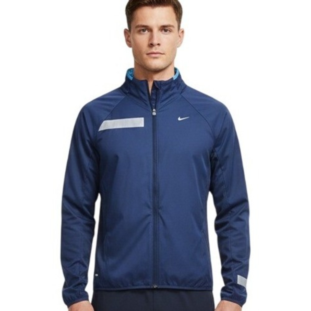 Nike Dri-FIT Running Jacket Mens Medium Navy Blue Reflective Thermal 425074-437